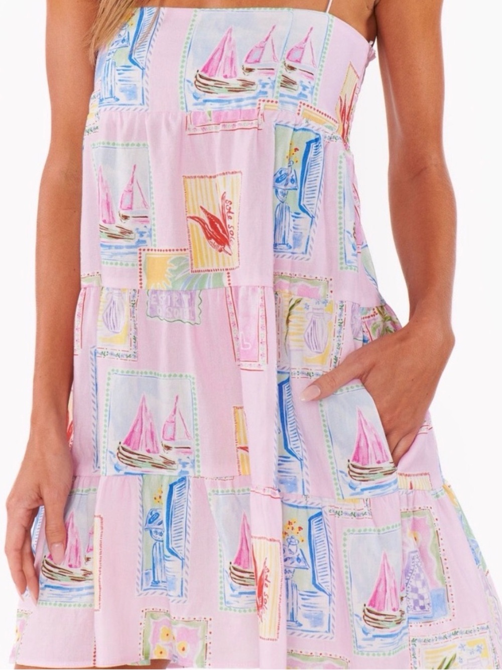 Show me your mumu OOO
Mini Dress in summer soleil linen STRAPS REMOVED